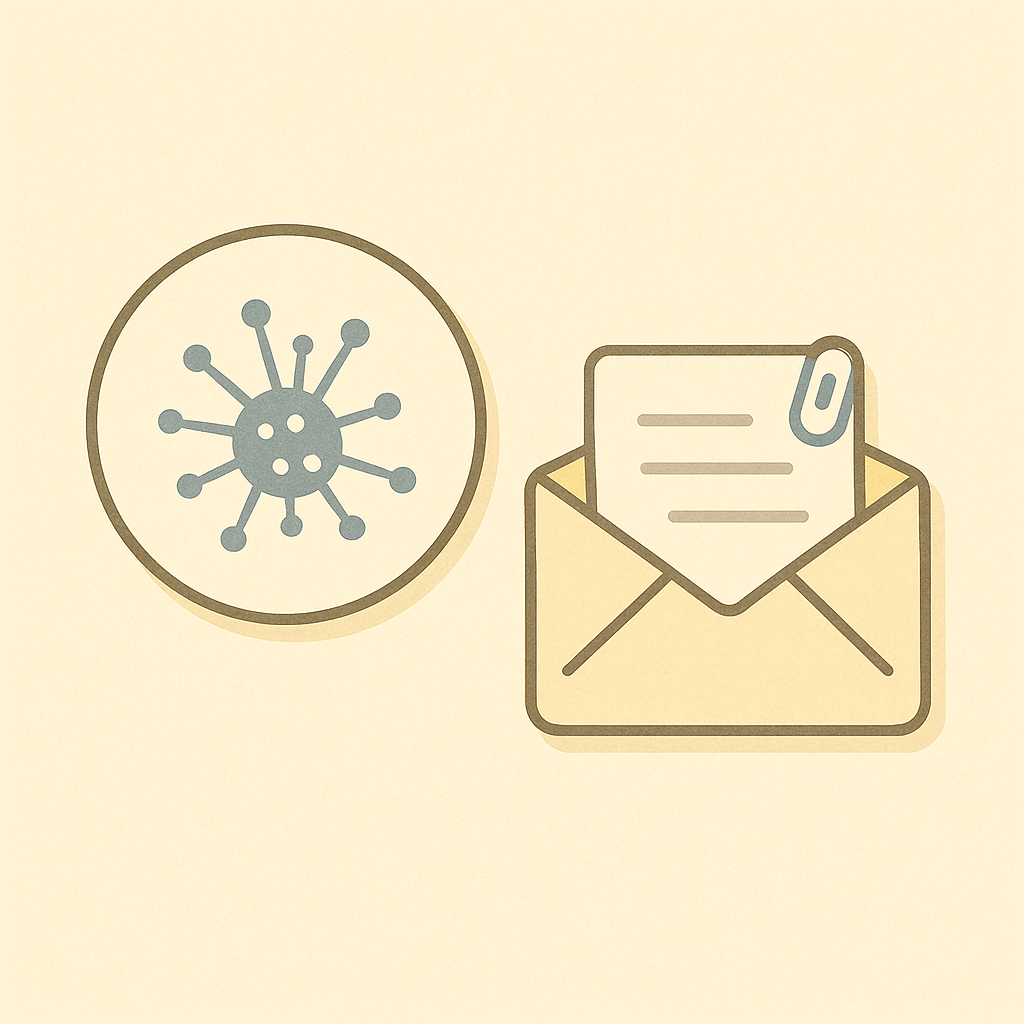 llustration eines Briefumschlags mit Meldung und Schimmel-Symbol – Schritt 3: Schimmelbefall korrekt melden